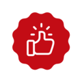 Symbol für positive Bewertung mit Daumen hoch auf rotem Hintergrund