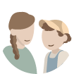 Illustration von zwei Personen, einer Frau mit Zopf und einem Kind mit Mütze, die freundlich lächeln