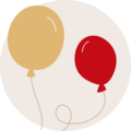 Zwei fröhliche Luftballons in Gelb und Rot auf hellem Hintergrund